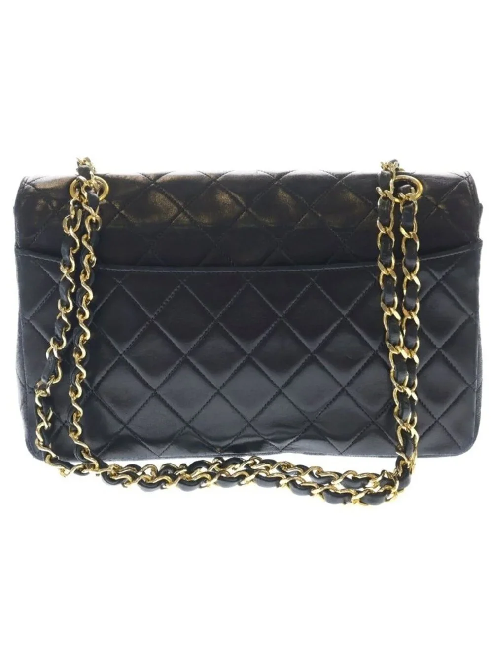 Chanel Quilted Lambskin Leather Turnlock Chain Shoulder Bag Gold Black